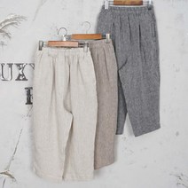 벅시루 여성 투톤 린넨 뒷주머니 8부 배기