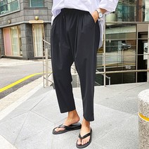 맨즈캐슬 남자 냉장고 핀턱 여름 세미와이드 9부 슬랙스 밴딩 팬츠 쿨링 사방스판