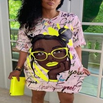 예복원피스 LW 플러스 크기 그림 거리 편지 인쇄 패치 워크 파란색 무릎 길이 드레스 대형 t셔츠 여성 여름 Y2K 복장 남자 친구 티