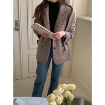 코지 여자 스톡홀름 헤링본 체크패턴 시스템 울 자켓