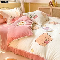 DFMEI 두꺼운 밀크솜털 4종세트 폴라폴리스 코랄솜 이불커버 플란넬 3종세트 침대시트
