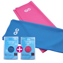 1+1 국내생산 미네랄 스포츠 쿨 타월 타올 스포츠수건 냉감 여름 운동 땀수건 건습식, 블루 1개 핑크 1개