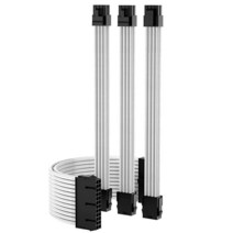 Funtin Mod 슬리브 케이블 실버 전원 공급 장치 연장 키트 24핀 ATX 4+4 핀 EPS 듀얼 6+2 PCIE, Silver