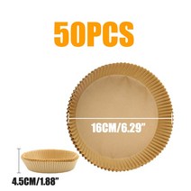 에어프라이어 미니오븐기50/100Pcs 에어 프라이어 일회용 종이 라이너 7.9/6.3 인치 스퀘어 비 스틱 베이킹, 01 16cm 50Pcs Round