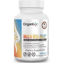 멀티비타민 Organixx Multi-Vita-Maxx 전체 식품 종합 비타민 비건 발효 보충제 유기농 과일 및 채소 함유 소화기 건강 면역 지원 생체 이용률 극대화 젤 캡슐 90