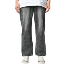 핫코드 남성용 와이드 2단기장 밑단 스트랩 빅사이즈 스판 청바지