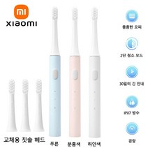 Xiaomi-미지아 T100 음파 전동 칫솔 Mi 스마트 칫솔 다채로운 USB 충전식 IPX7 방수 칫솔 헤드, 흰색 파란색 6 머리