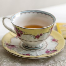 꼬품 골드림 블룸 앤틱 도자기홍차잔 1p 홈카페 커피잔 테이블웨어 선물포장, 2p(박스포장), 옐로