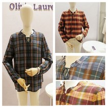 올리비아로렌찰랑찰랑 체크패턴 네크라인 끈장식 레이온 블라우스(nc청주점)