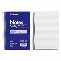 Blueline 스테노 패드/노트 패드 유연한 블루 커버가 있는 나선형 바인딩 22.9 x 15.2 x 0.813 인치 360 페이지 (AT35B)