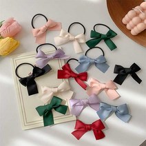 리본 컬러 보우 머리끈 헤어핀 새틴 미디움 집게핀