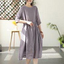 여성 루즈핏 셔츠 라운드 원피스 린넨 빅사이즈 캐주얼 면마 원피스