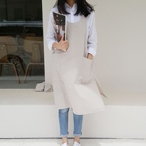 방가지똥 앞치마 단추없는 통원피스 오트밀 워싱면 앞치마