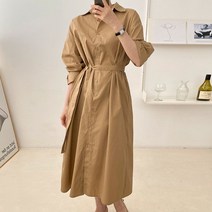 퍼니걸스 5619 루즈핏 코튼 무지 셔츠 스트랩 롱 원피스 여성의류