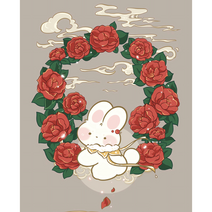 12월 화신 토끼 우드 직소퍼즐 사랑스러운 래빗 모란꽃 연꽃 동백꽃 매화 복숭아꽃 필무렵 부귀영화 행운 찾아온다는 사극풍 래빗 조각퍼즐 선물용 집콕취미 300 500 1000피스, 12월 화신 토끼 퍼즐12