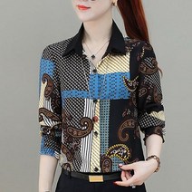 여름 쉬폰 블라우스 봄 턴 다운 칼라 트렌드 프린트 올 매치 팜므 긴 소매 패션 가디건 탑 여성 셔츠