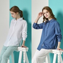 WOW374 SHOP 봄 여름 활용도 높은 여성 면남방 2종 - 2컬러 [화이트+블루]