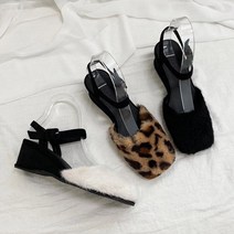 연하남의하이힐 귀여운 레오파드 발목 스트랩 웨지통굽 퍼뮬 3colors