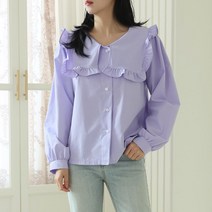 여성 빅프릴 카라 셔링 화이트 봄 여성스런 블라우스