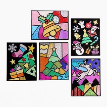 바오바론 포일 아트 만들기 재료 스티커 동물 크리스마스 팝 가랜드 캐릭터 호일 투명스티커 증정, (징글벨+사은품제공)