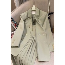 상견례옷차림 단정한 주름 롱 원피스 자켓 수트 투피스 드레스 세트
