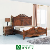 엠버 원목 엔틱 3단 협탁+퀸 침대 세트-매트제외, 상세페이지 참조
