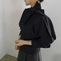 [비비애르] 머플러 핀턱 퍼프 숄더 블라우스 우아한 청담룩 오피스 하객블라우스