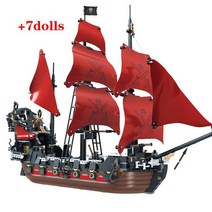 중국레고 레고호환 1270pcs 캐리비안 해적 항해 선박 빌딩 블록 여왕 앤 복수 보트 아이들을위한 3d 모델 diy 벽돌 장난감, 원래 상자 없음