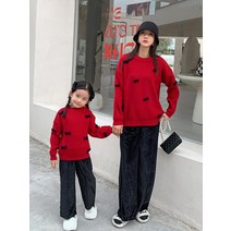 엄마 겨울 홍양 리본 설맞이 빨간 엄마아이세트 겨울옷 패밀리룩 맘커플룩 암마랑커플룰 딸엄마커플룩