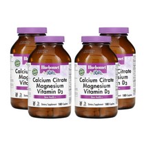 블루보넷 칼슘 시트레이트 마그네슘 비타민 D3 180정 4팩 Bluebonnet Nutrition 콜레칼시페롤 구연산