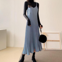 [엔젤D] 여성 가을 겨울 스웨이드 주름 뷔스티에 롱 원피스