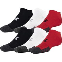 Under Armour 성인용 퍼포먼스 테크 노쇼 양말 스틸 모음 미디엄 6쌍 448428, Red Assorted (6-pairs)_Medium