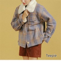 티피/Teepie 체크 쇼트 기모 코트 여성 겨울 오버 코트