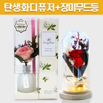탄생화 디퓨저 선물 세트 6월 탄생화 장미 핑크 + 장미 무드등 남자친구 여자친구 남사친 여사친 선생님 직장동료 생일 집들이 결혼 선물 실내 디퓨저 실내 방향제 디퓨져, 코튼블라썸, 레드, 300ml