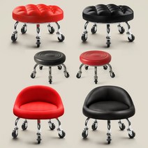 호쿠호니 등받이좌식의자 좌식 바퀴달린 회전 보조 이동식작업 동글, 이동식 작업의자 (엠보싱 레드)