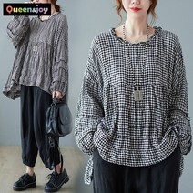 퀸앤조이 고방체크 루즈핏 린넨 블라우스***판매자 SSK무역***