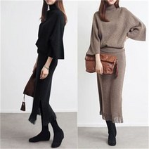 오노마 오노마 ONM 여성 베이직 심플 하이스커트 반목니트 롱스커트 세트 (7986709)