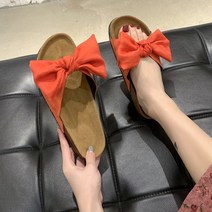 ZZJJC 빅 사이즈 슬리퍼 여 통굽 리본 플랫 일자에 슬리퍼
