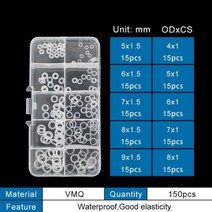 고무오링 박스형 니트릴 실리콘 고무 구색 O-링 NBR 수리 키트 수도꼭지 씰링 밸브 방수 기계 내유성 가스켓, Silicone-BVW150-10G