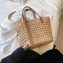 라탄 왼쪽 보헤미아 여성 직조 스트로 토트 백 여름 여행 비치 숄더 레이디 위브 핸드백 라탄