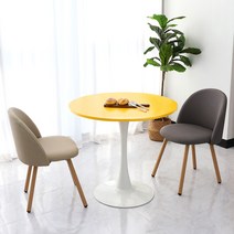 지엠퍼니처 퓨레스 X 화이트 원형 홈카페 테이블 2인용 식탁세트 (의자포함), 15. 800 옐로우+화이트하부 (FWZ), 05. 에그 2개 (베이지 인조가죽)