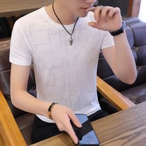 남성 t살얼음판 V깃유행 여름 뉴타입 반소매 티셔츠 단소, T01-M, C05-58-화이트색