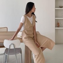 여자 봄 여름 브이넥 나시 민소매 랩 사선 롱 원피스