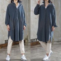 빈티지진 뒷플랩 반단추 롱남방 762 50대엄마옷 40대여성의류