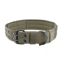 LifemementTactical 강아지 목걸이 3.8cm(1.5인치) 너비 밀리터리 개 목걸이 조절 가능한 금속 D 링 및 버클 작업용 개 목걸이 중형견용(라지 카키)