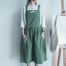 스토리빙 린넨 원피스 앞치마, 그린