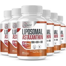 리포솜 아스타잔틴 보충제 24mg 최대 흡수 vit c보다 강력한 항산화제 - 면역 체계 지원 건강한 피부 눈 및 관절 건강 - 600 소프트젤, 60카운트(6개들이 팩)