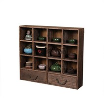 그릇장 컵보드 다도 레트로 미니 가구 일본식 원목 도자기찻장, 1M이하, 05 12칸 2서랍 방진X