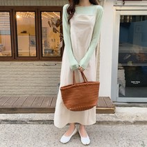 라인 코튼 뷔스티에 롱 원피스