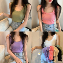 브이와이 VY 여자 골지 민무늬 우정룩 골지나시티 민소매